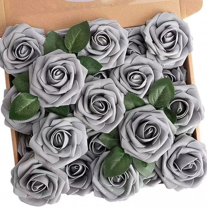 Fleur Maison Gray Premium Artificial Foam Roses - Set of 25