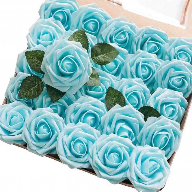 Fleur Maison Light Blue Premium Artificial Foam Roses - Set of 25
