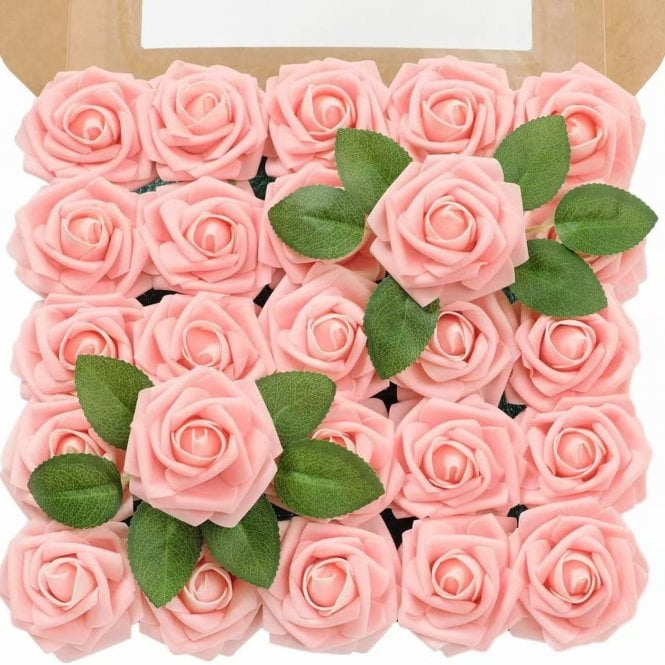 Fleur Maison Peach Pink Premium Artificial Foam Roses - Set of 25