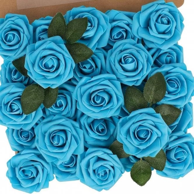 Fleur Maison Peacock Blue Premium Artificial Foam Roses - Set of 25