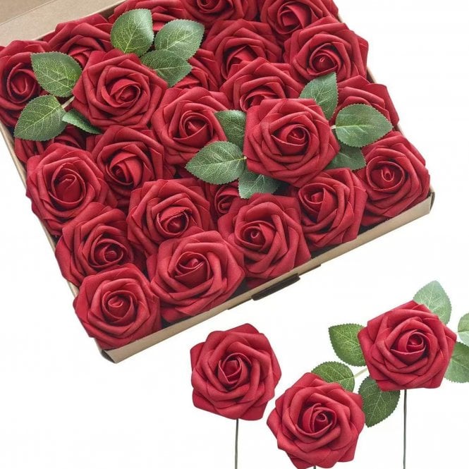 Fleur Maison Red Premium Artificial Foam Roses - Set of 25