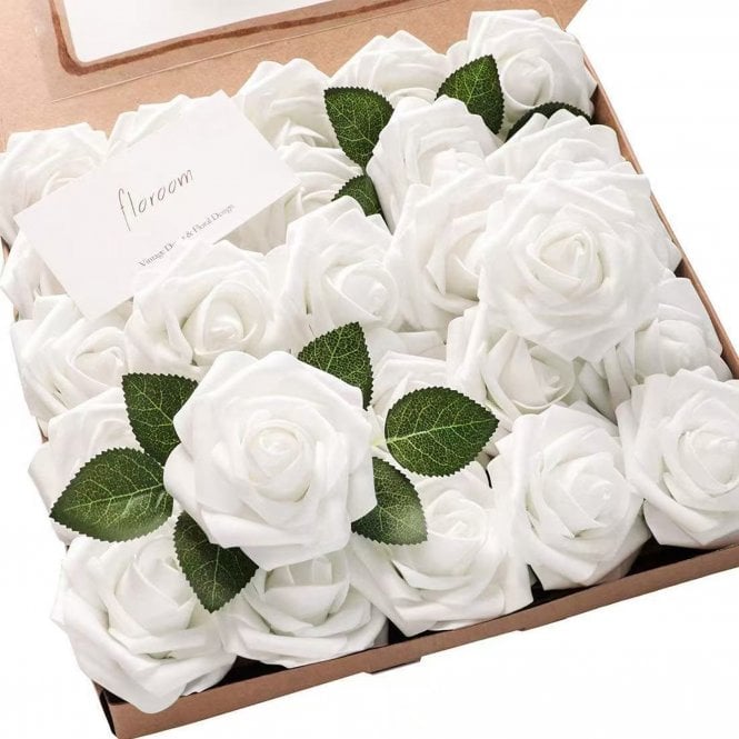 Fleur Maison White Premium Artificial Foam Roses - Set of 25