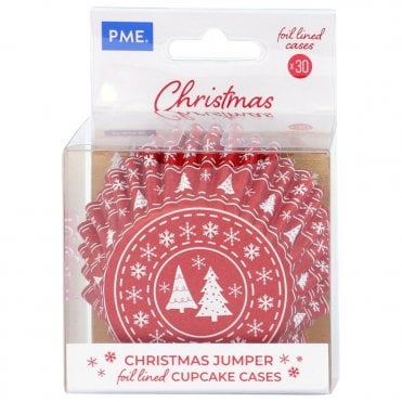 Foil Lined Christmas Cupcake Cases - Christmas Jumper - Pack Of 30