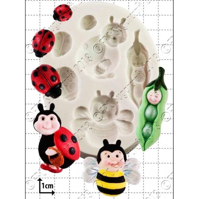 FPC Moulds Peapod Baby & Ladybirds - Cake Decorating Silicone Mould