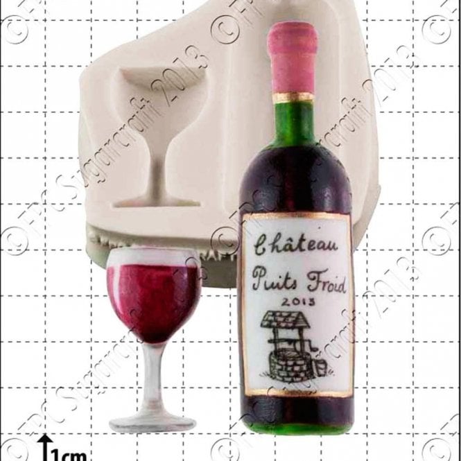 FPC Moulds Wine Bottle & Glass - Cake Decorating Silicone Mould