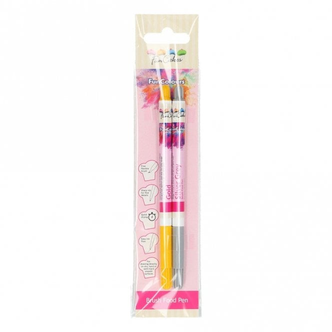Fun Cakes Fun Colours Brush Food Pen - Set Of 2 - Gold & Silver