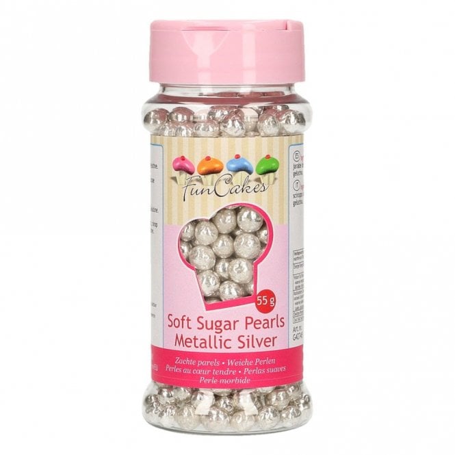 Fun Cakes Funcakes Soft Pearls - Metallic Silver - 55g Best Before 09.03.2022