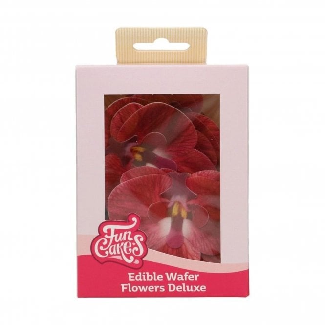 Fun Cakes Red Medium Orchid Deluxe Edible Wafer Flowers - Pack of 10