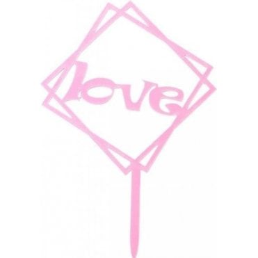 Geometric Metallic Baby Pink "Love" Acrylic Cake Topper
