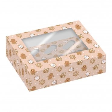 Gingerbread Cupcake Box - Holds 6 (Pack of 2)
