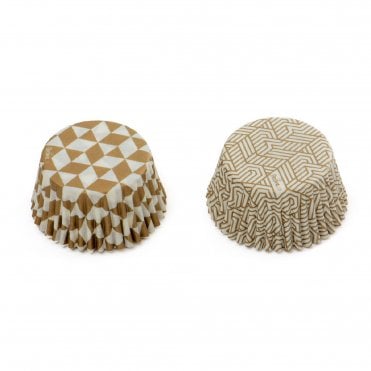 Gold And White Geometric Shapes Baking Cupcake Cases - Pack Of 36