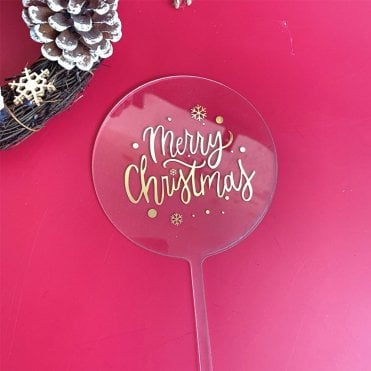 Gold Merry Christmas Circle Acryllic Cake Topper - Style 14