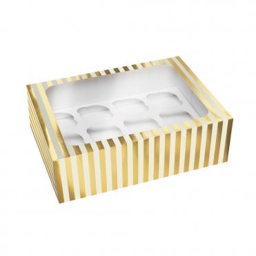 Gold Stripe Premium Cupcake Boxes Holds 12