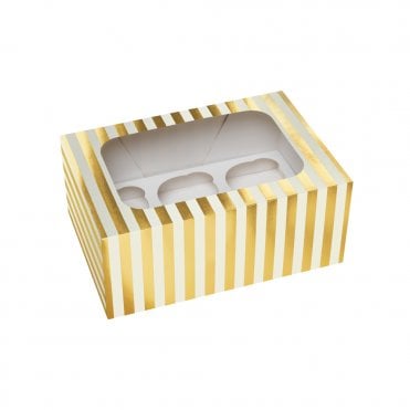 Gold Stripe Premium Cupcake Boxes Holds 6
