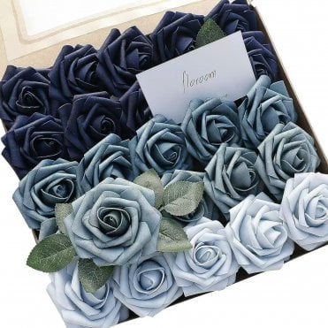 Gradient Blue Premium Artificial Foam Roses - Set of 25