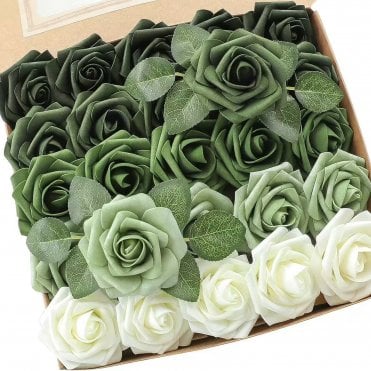 Gradient Green Premium Artificial Foam Roses - Set of 25