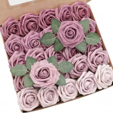 Gradient Mauve Pink Premium Artificial Foam Roses - Set of 25