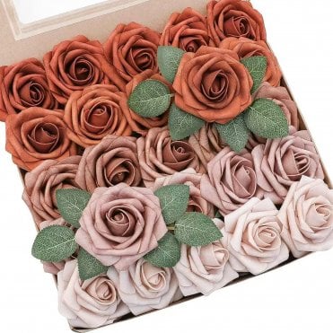 Gradient Orange Premium Artificial Foam Roses - Set of 25