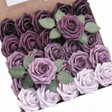 Gradient Purple Red Premium Artificial Foam Roses - Set of 25