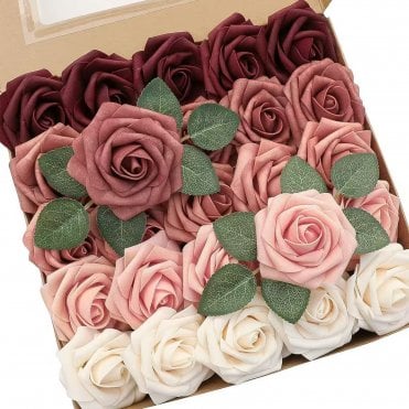 Gradient Red Premium Artificial Foam Roses - Set of 25