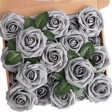 Gray Premium Artificial Foam Roses - Set of 25