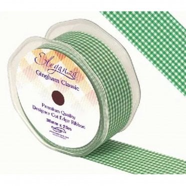 Green Gingham Classic Designer Cut Edge Ribbon - 25m