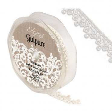 Guipure Satin Lace Ribbon - Pattern Number. 242 - White No.1 - 15mm x 4M