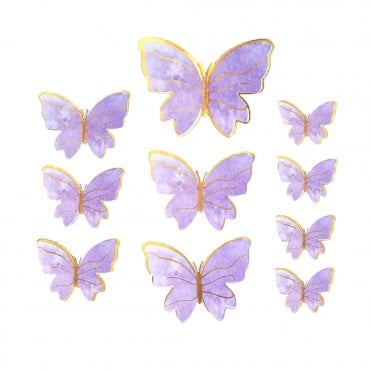 Hand Painted Purple Stripe Gold Butterfly Cake Topper - Pack of 10