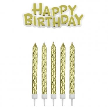 Happy Birthday Candle & Motto Set: Gold