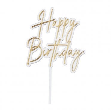 Happy Birthday - Clear/Gold Double Layer Cake Decorating Topper