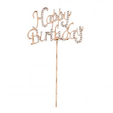 Happy Birthday Rose Gold And Diamante Cake Topper