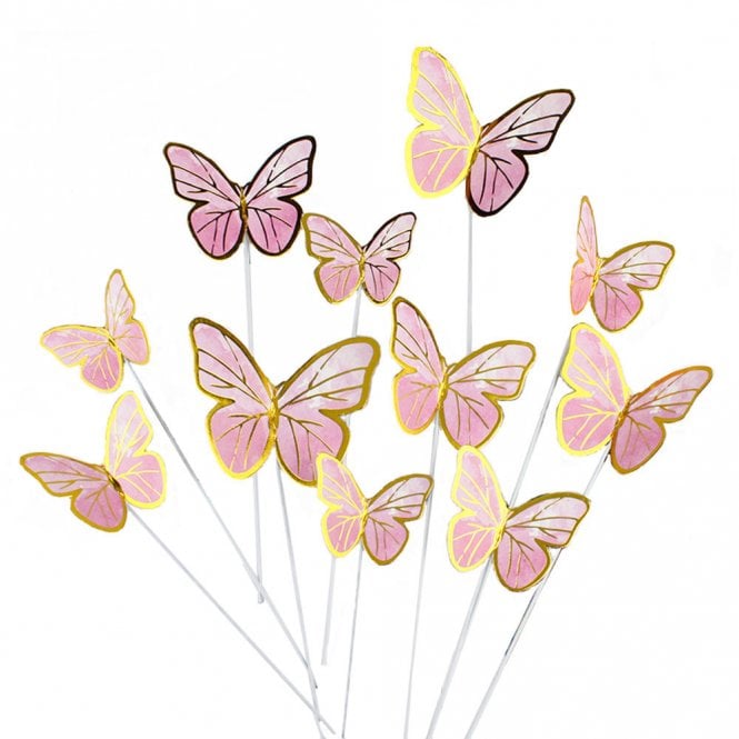 Happy Toppers Assorted Pink Butterfly Cake Topper - Pack of 10