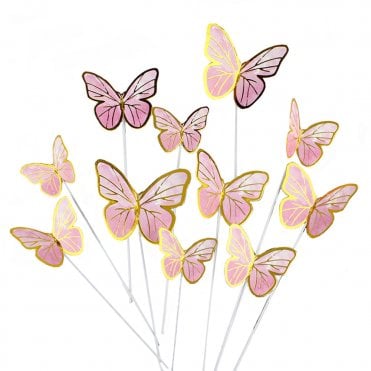 Assorted Pink Butterfly Cake Topper - Pack of 10