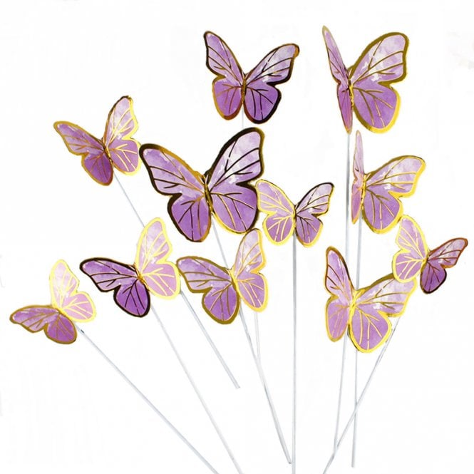 Happy Toppers Assorted Purple Butterfly Cake Topper - Pack of 10
