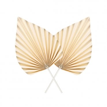 Beige - Large Paper Leaf Folding Fan - Pack of 2