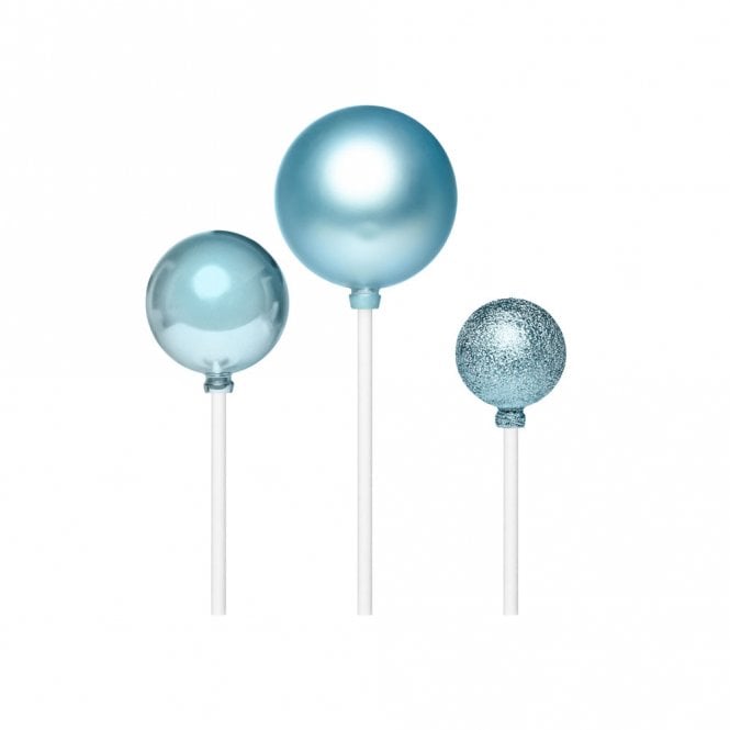 Happy Toppers Blue - Metallic Ball Cake Decorating Topper Assorted - Pack Of 3 - 3cm, 4cm & 5cm