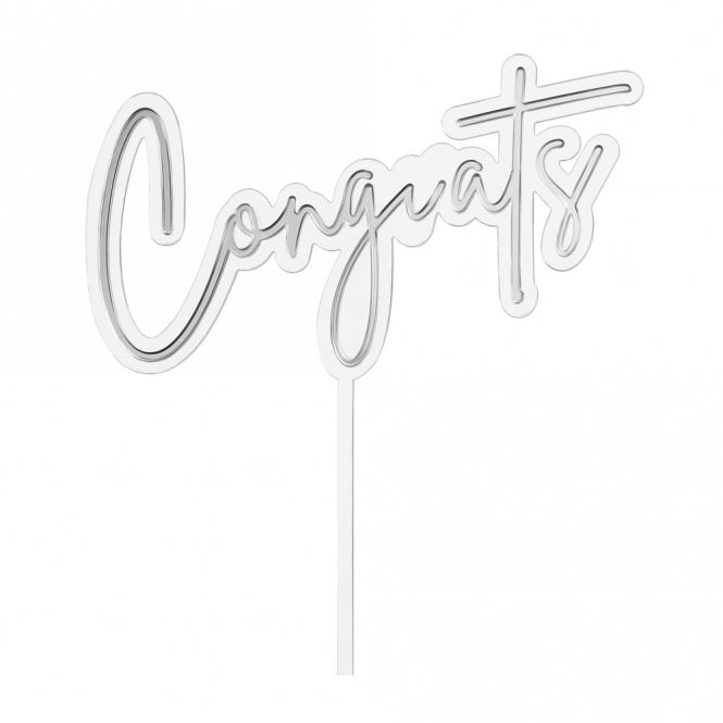 Happy Toppers Congrats - Clear/Silver Double Layer Cake Decorating Topper