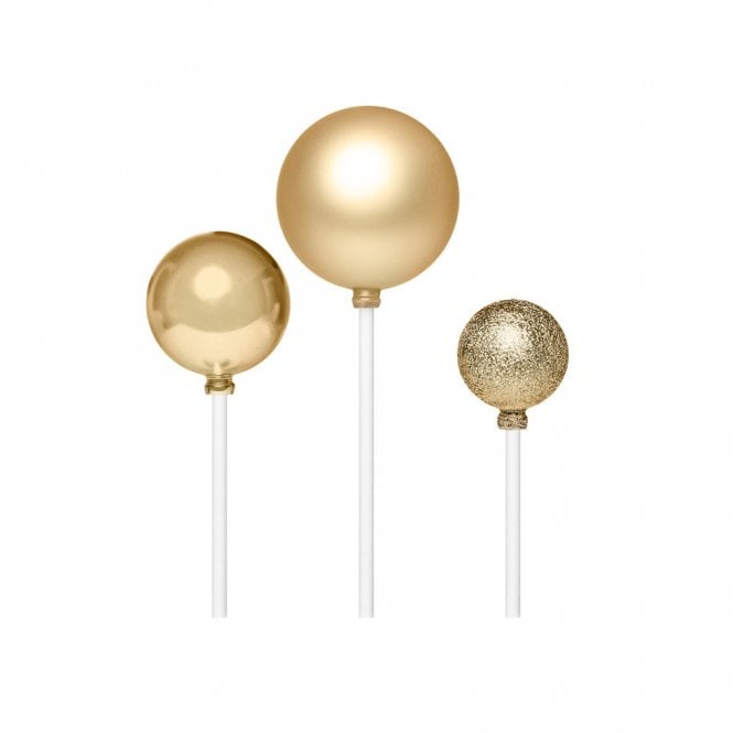 Happy Toppers Gold - Metallic Ball Cake Decorating Topper Assorted - Pack Of 3 - 3cm, 4cm & 5cm