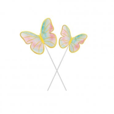 Gold Stripe Fairy Blue Butterfly Cake Topper - Pack Of 10