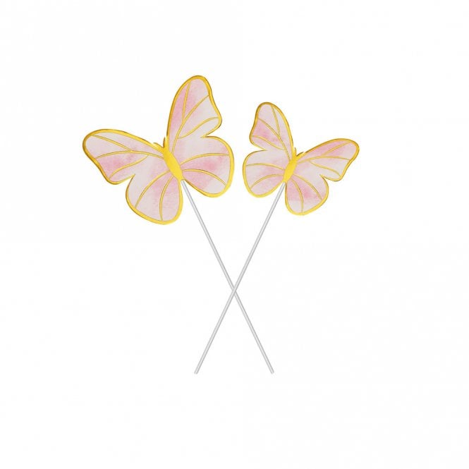 Happy Toppers Gold Stripe Pink Butterfly Cake Topper - Pack Of 10