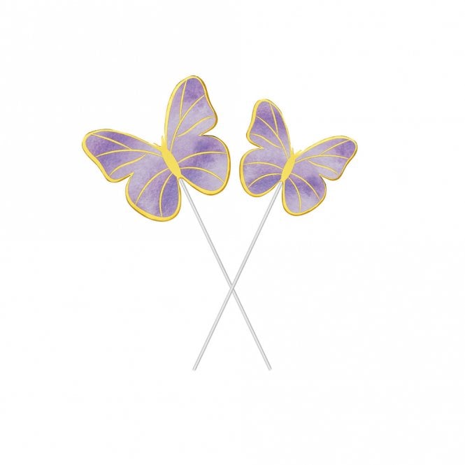 Happy Toppers Gold Stripe Purple Butterfly Cake Topper - Pack Of 10