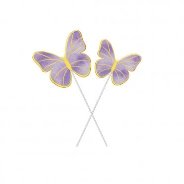 Gold Stripe Purple Butterfly Cake Topper - Pack Of 10