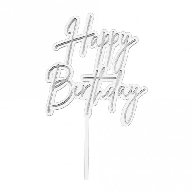 Happy Toppers Happy Birthday - Clear/Silver Double Layer Cake Decorating Topper