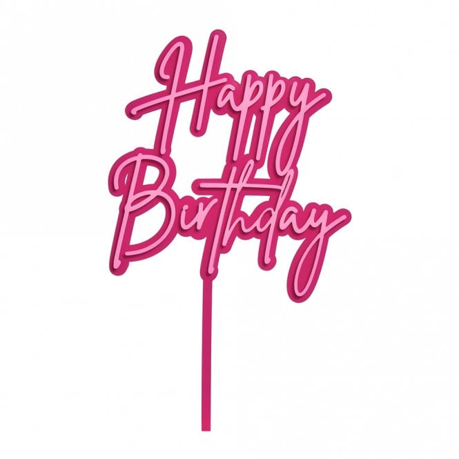 Happy Toppers Happy Birthday - Hot Pink/Pink Double Layer Cake Decorating Topper