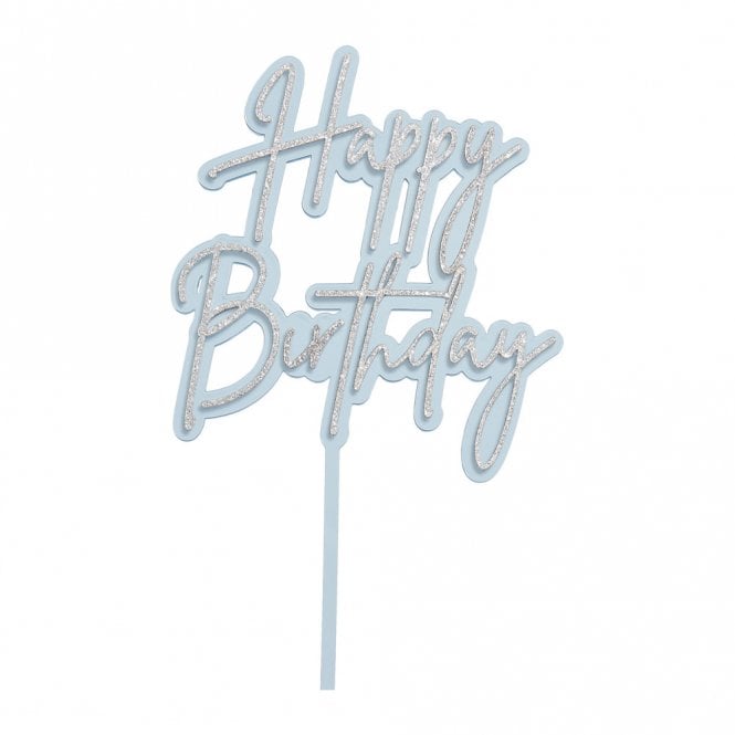 Happy Toppers Happy Birthday - Light Blue/Silver Glitter Double Layer Cake Decorating Topper