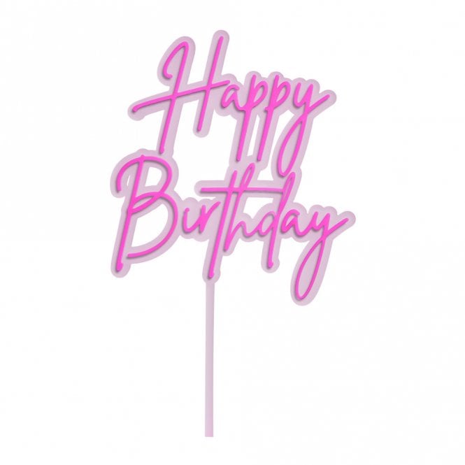 Happy Toppers Happy Birthday - Vivid Pink/Hot Pink Double Layer Cake Decorating Topper