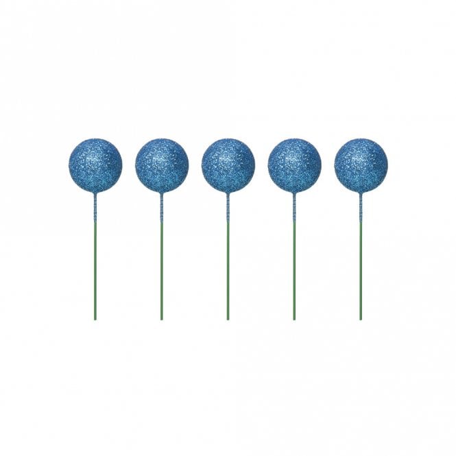 Happy Toppers Metallic Blue Sparkle Foam Ball Cake Decorating Topper - ( Pack Of 5)