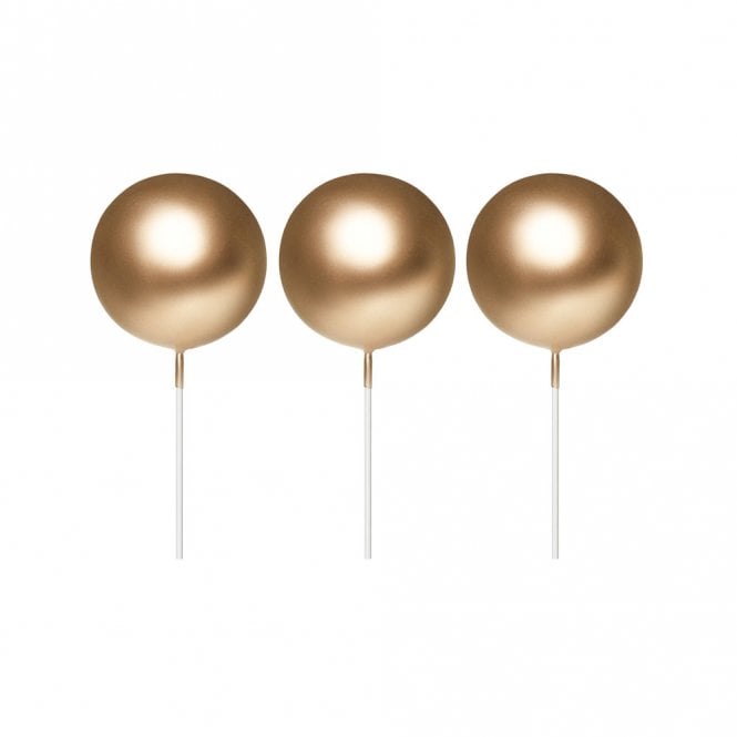 Happy Toppers Metallic Gold - 6cm Sphere Ball Cake Decorating Toppers (Pack Of 3)