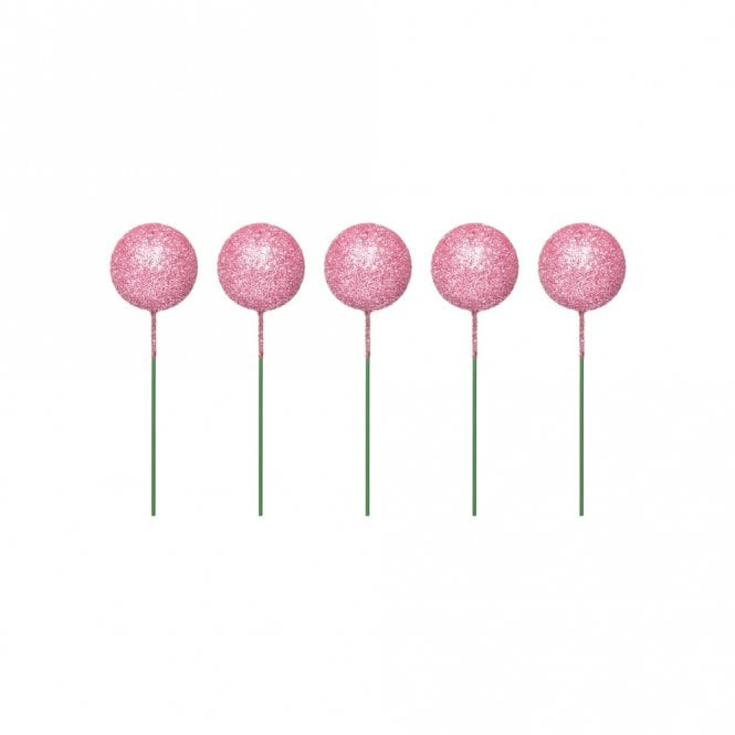 Happy Toppers Metallic Pink Sparkle Foam Ball Cake Decorating Topper - ( Pack Of 5)