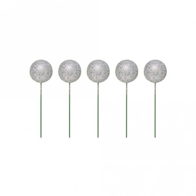 Happy Toppers Metallic Silver Sparkle Foam Ball Cake Decorating Topper - ( Pack Of 5)